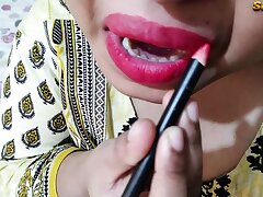 Indian Priya Bhabhi applies Lipstick Then Devar gives her a Rough screw & Fat spunks Two times inside her Coochie & in her Mouth