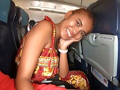 Thai teenager gf on an airplane and on boyfriends gigantic cock in the hotel
