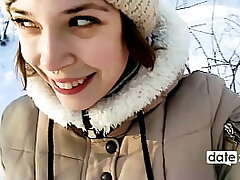 Fledgling outdoor winter blowjob