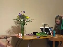 While my girlfriend dyes her hair, I calmly wank off and jizm