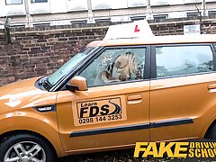 Fake Driving College pretty petite black gal with cute tits