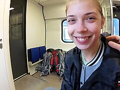 Real Public Deep throat in the Train &vert; Point of view Oral Internal cumshot by MihaNika69 and MichaelFrost