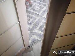 he stagged on as step-sister puts on stockings, could not stand against and fucked he