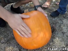 Pornstars pick up random fellows to fuck for Halloween