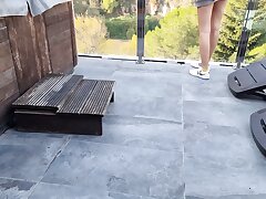 Spraying pile On a patio in the mountains – Orgasm