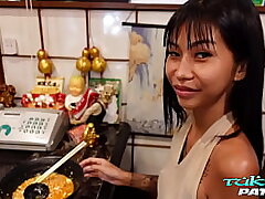 Provocative and thin Pikka Thai returns for another dose of humungous white cock