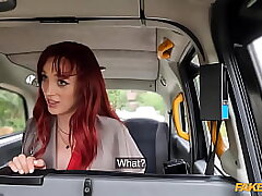 Faux Cab - slender French red-haired in a hurry can slightly fit a huge Italian cock inwards her taut coochie