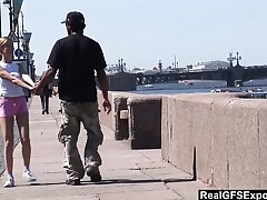 Russian blond Olga meets BBC while jogging