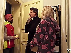 German Teen Couple chat postman to Poke his Gf while he watch