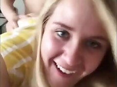 Adorable amateur platinum-blonde gets smashed from behind