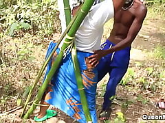 Hot ebony stunner got roped up in a bomboo and romped stiff