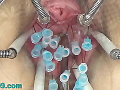 Extraordinary German BDSM Needles inward Pussy Cervix and Tits