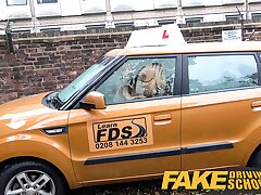 Fake Driving College Red-haired Ella Hughes munches instructors cum