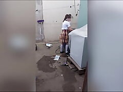 I find my Ultra-cute School girl step stepdaughter washing her lingerie!
