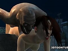 Busty 3D cartoon honey getting plumbed rigid by a zombie