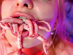freaky FOOD FETISH octopus tonguing vid (Arya Grander)