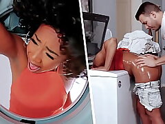 Touching my Girlfriend's Dark-hued sMom Stuck in the Washing Machine - MILFED