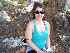#(Public blowjob) Outdoor showing and deep throating salami in the mountain#