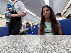 #Public pickup in Teach - wifey cheating husband with stranger and gets fucked in the next compartment#