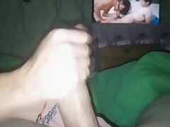 My wife finds me observing porn and determines to wank me off until she takes my cum