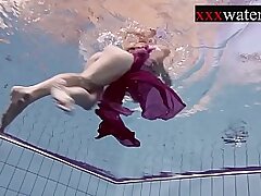 Smoking steaming Russian red-haired in the pool