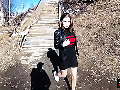 Risky Fledgling Public Sucky-sucky and Jizz Walk on Inborn Tits - Point of view
