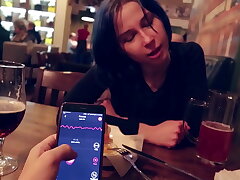 #I took control of my stepsister's vibrator in the bar and brought her to orgasm.#