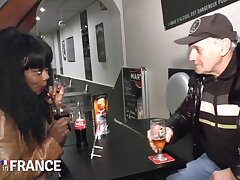 Big black biotch sucks elderly white cock