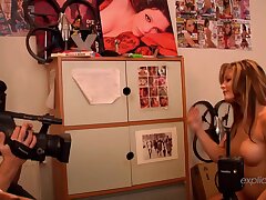 Busty Babe in Studio - Solo and with Two Guys