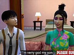 Chinese Sapphic step Mummy And step Stepdaughter Trick step Son To See To See Them While Having Bang-out Then He Joins Them Too In Three-way