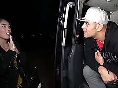 Cock-squeezing Japanese Labia Stretched and Nutted in the Pick Up Camper