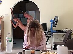 Inexperienced Naughty daughter hid in the fridge and got ass bang from step parent while mother witness TV